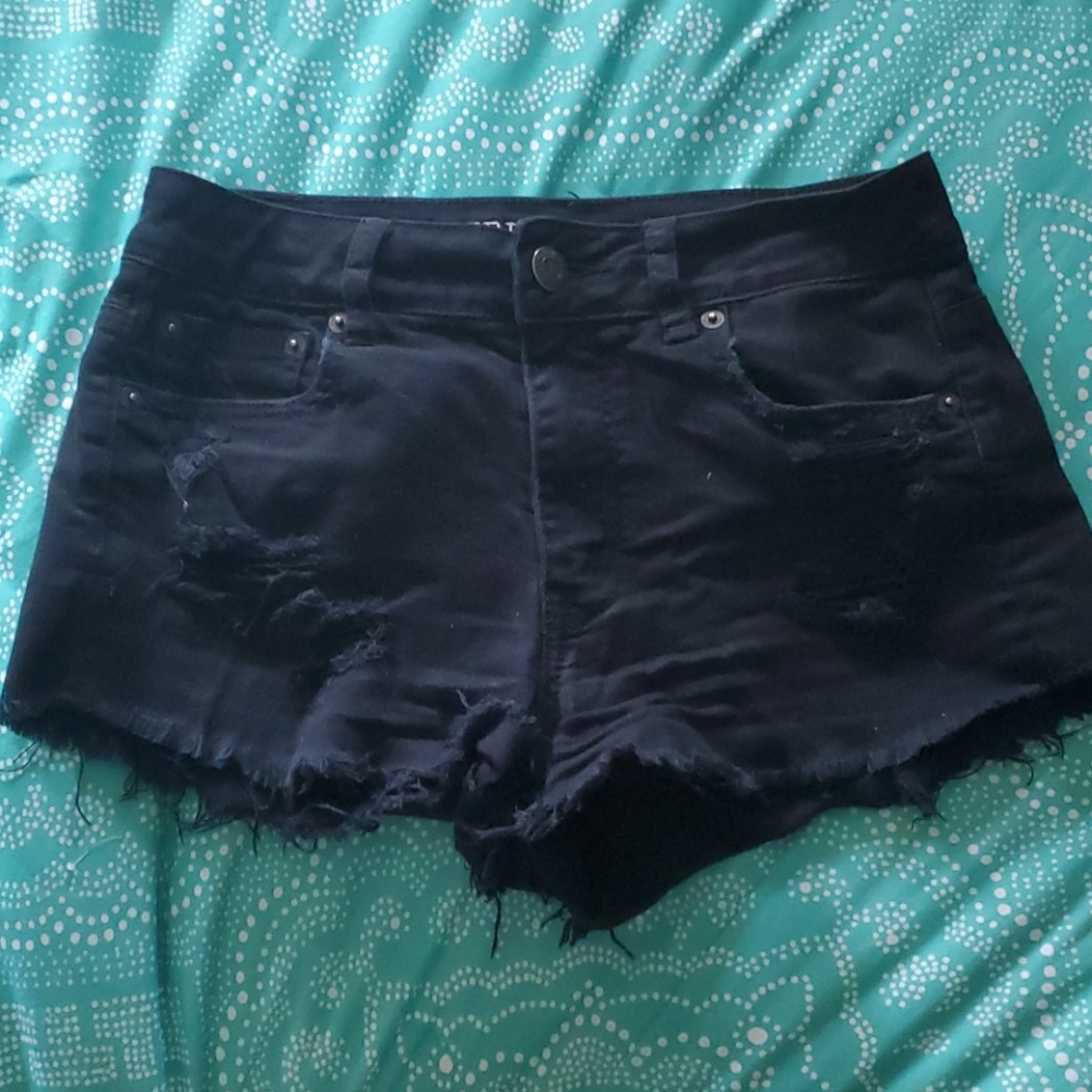 Black Denim Distressed Shorts